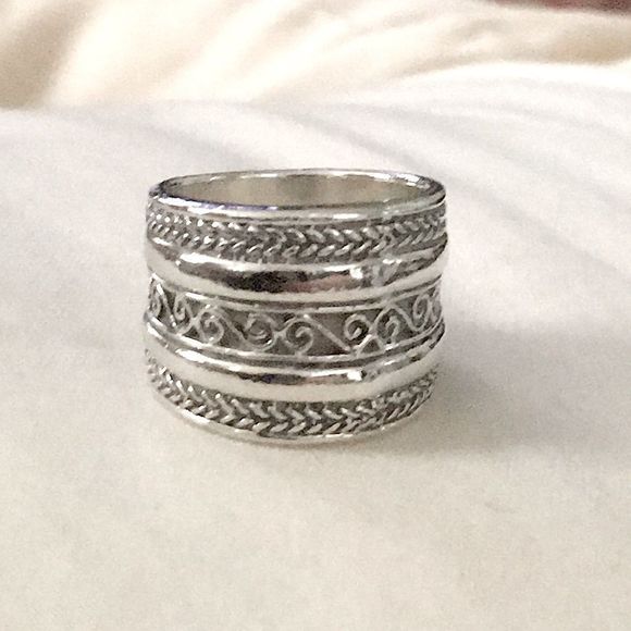 Sterling Silver Cigar Band Ring With Rope Design Sz 5 - Picture 6 of 6